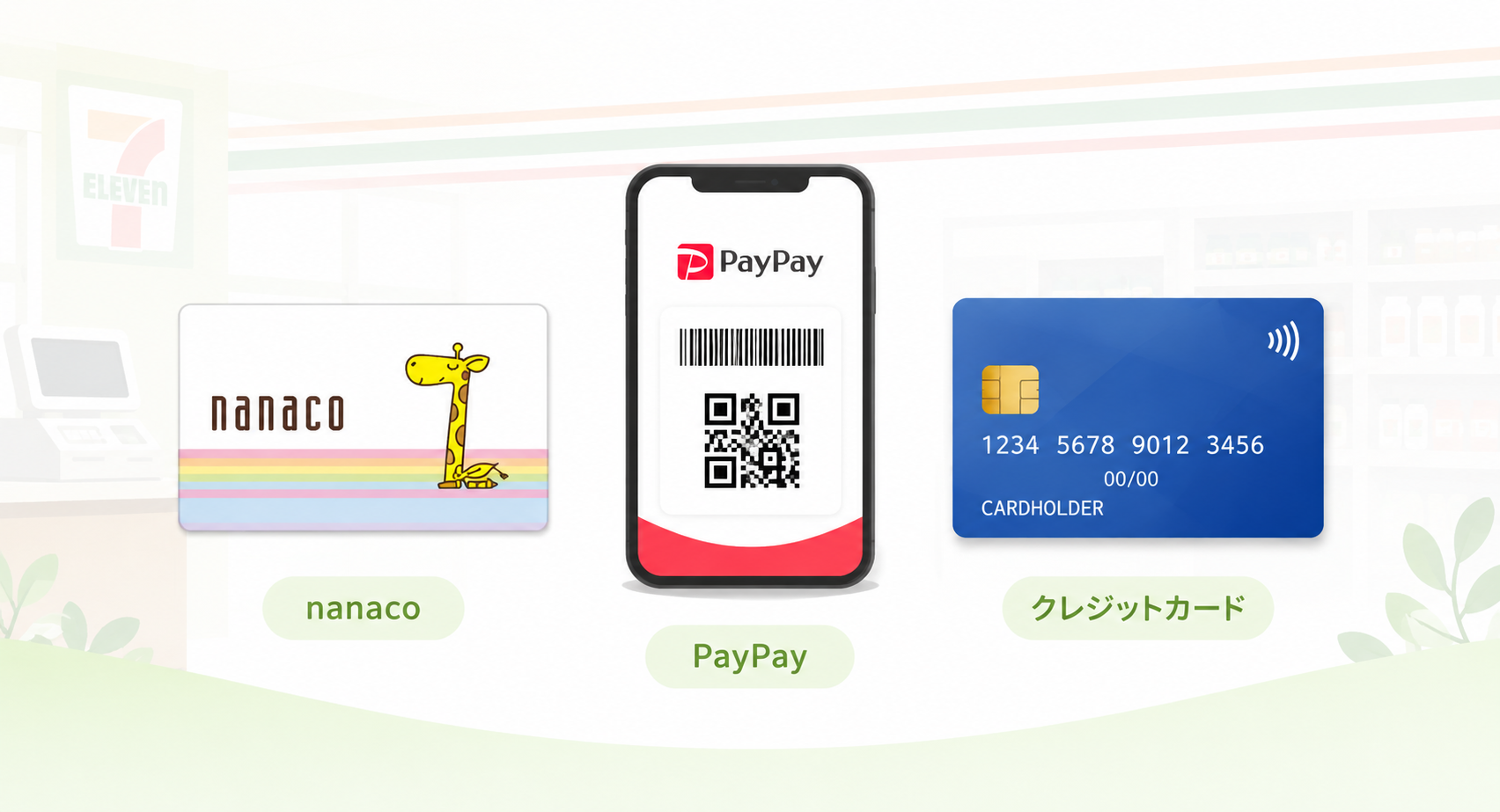 nanaco・PayPay・クレジットカードを比較できるイメージ